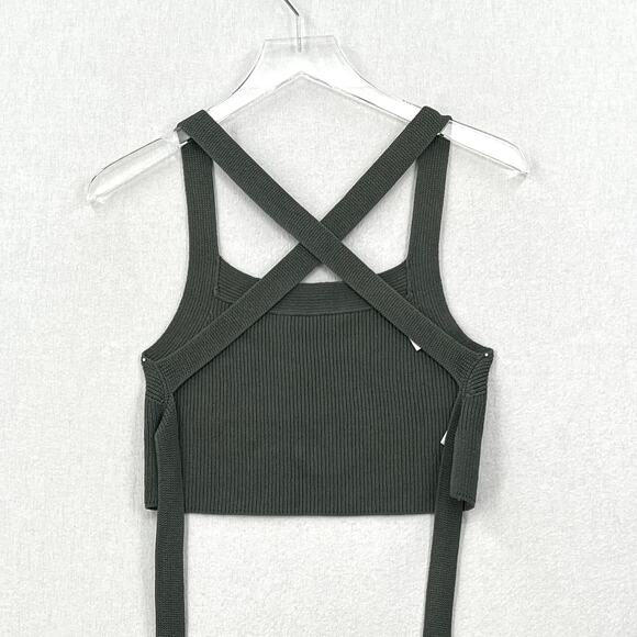 ARITZIA WILFRED Cayenne Crop Ribbed Knit Halter Top Womens M Green Tie Open Back - Picture 6 of 15